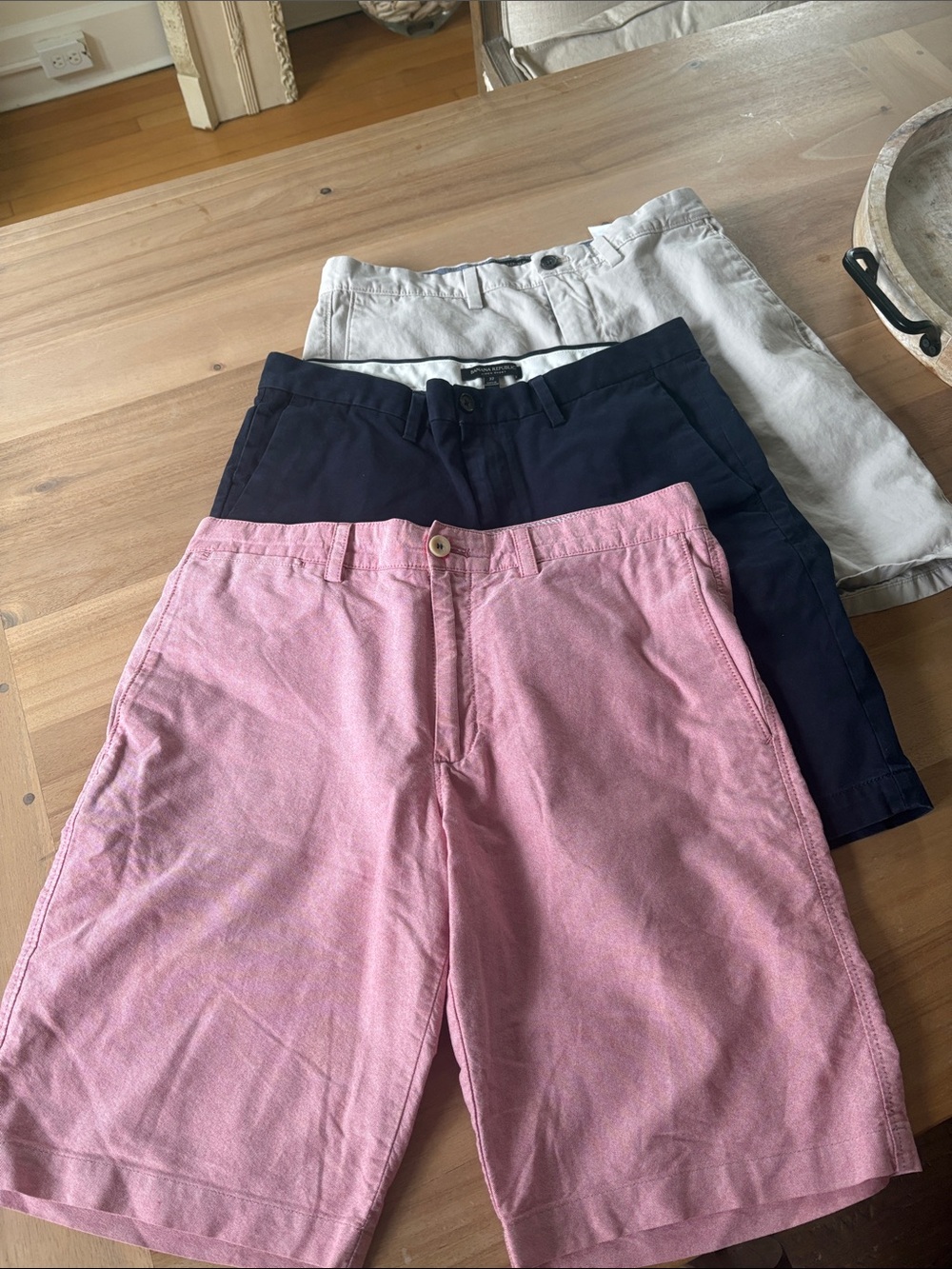 J. Crew Cotton Shorts Trio in Pink, Navy & Light Khaki